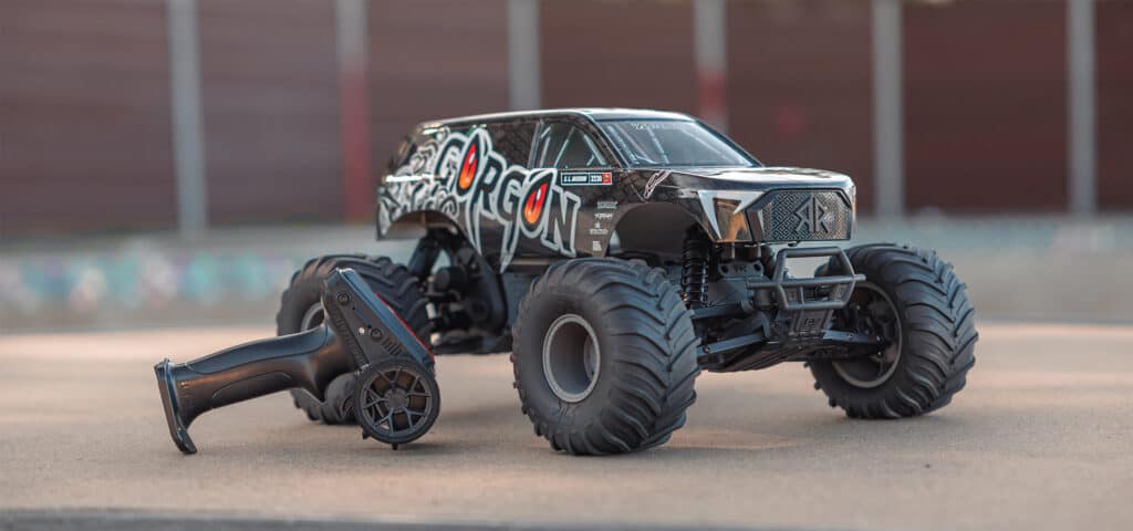 Black Arrma RC Gorgon monster truck with radio
